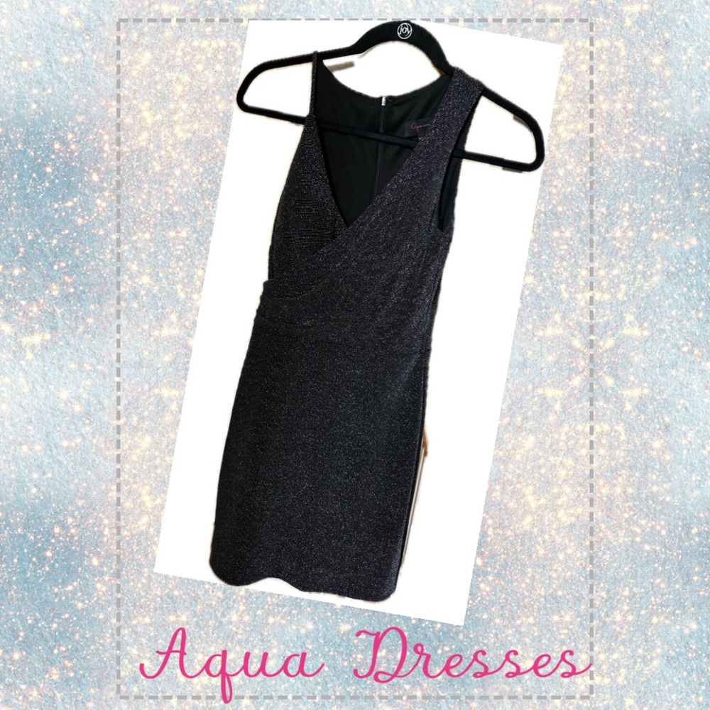 AQUA Women's Cocktail Dress Size 2 Black Metallic Sleeveless V-Neck Sheath